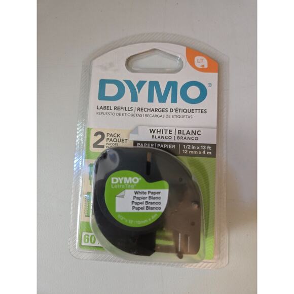 Dymo 10697 LT White Paper Labeling Refill Tape, 1/2" x 13', LetraTag - Picture 1 of 2